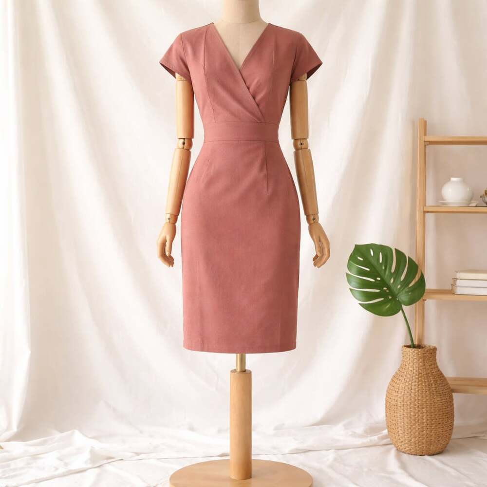 MM.LaFleur Size 4 Mauve V-Neck Short Sleeve Sheath Dress